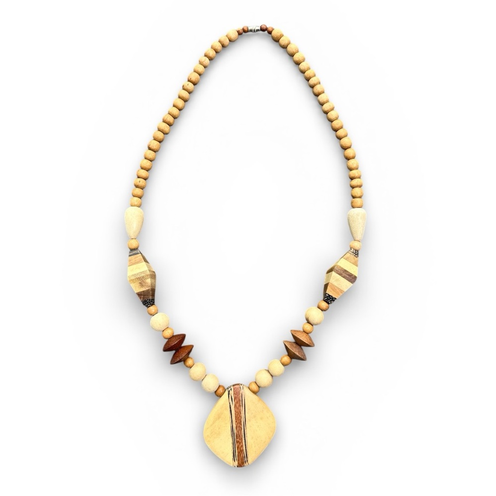 Vintage Tan‎ and Brown Wood Beaded Necklace